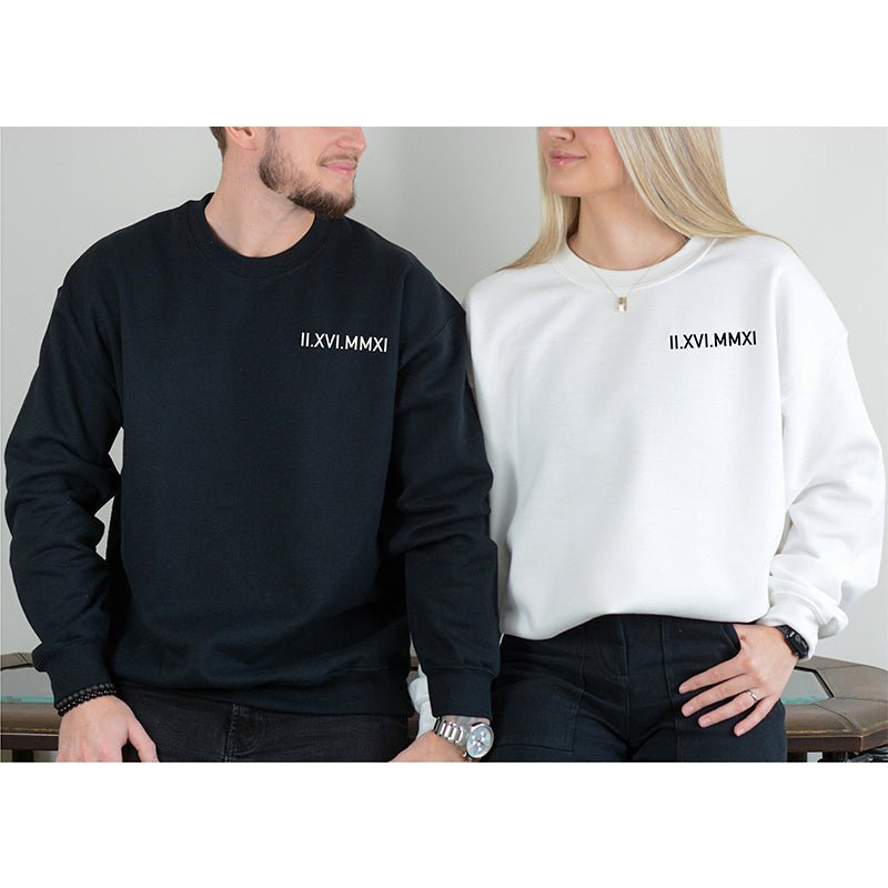 Personalisierter Love-Pullover mit römischen Ziffern und Datum